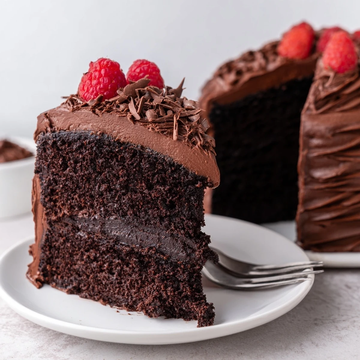 Chocolate Cake Recipe on a cooling rack, glossy frosting and chocolate crumbs