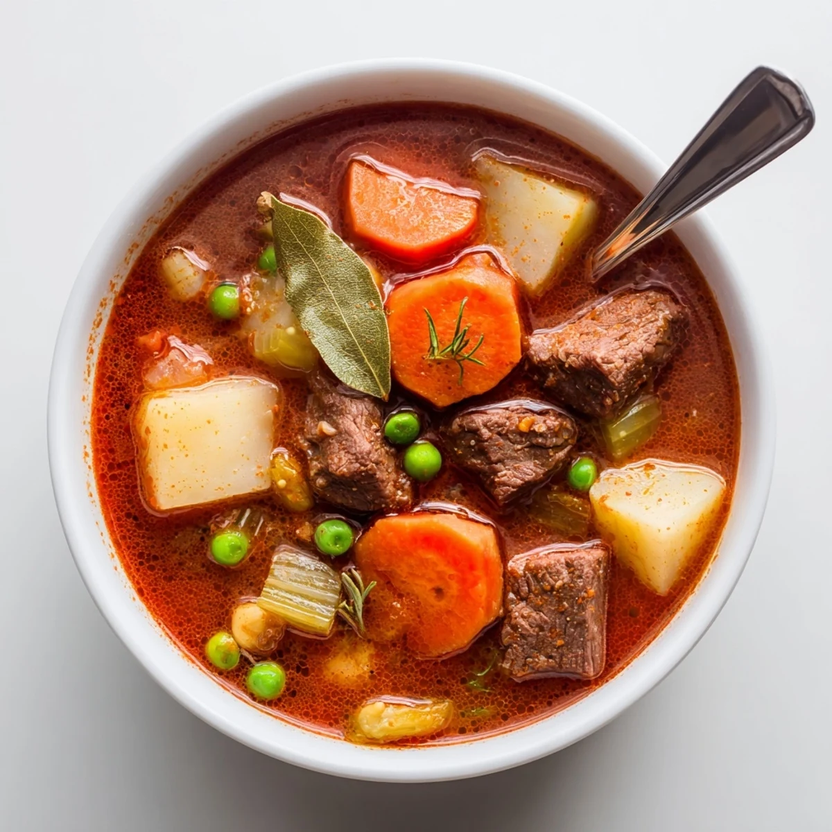 Warm bowl of Beef Stew topped with parsley, served with crusty bread