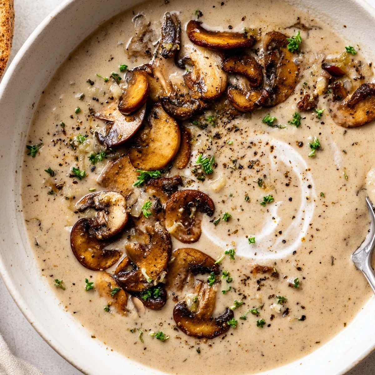 Mushroom Soup steaming in a bowl, creamy texture and earthy aroma