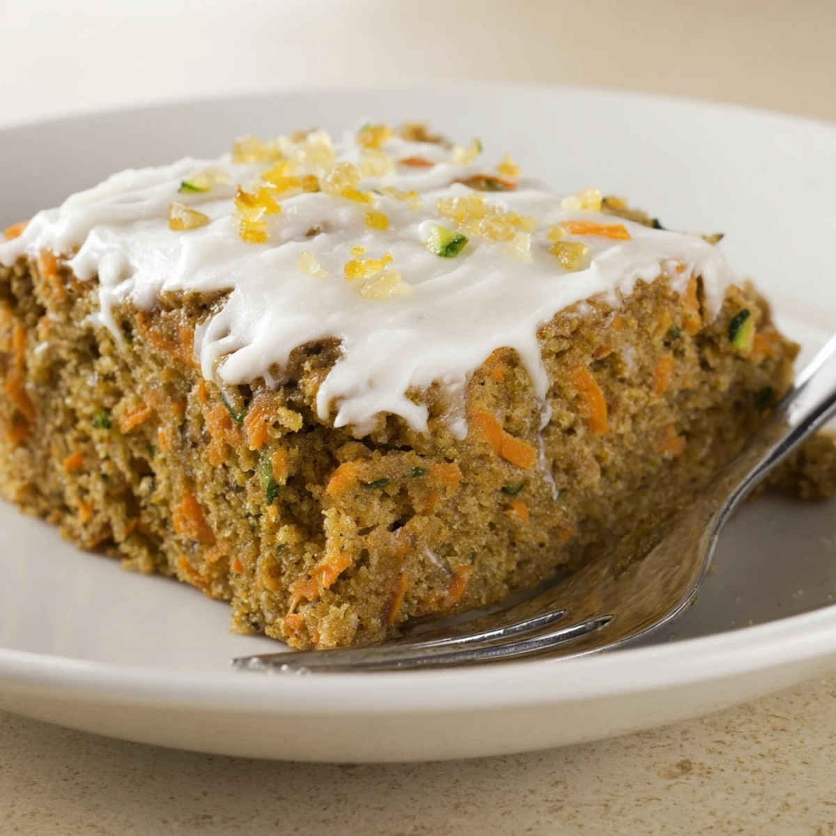 Spiced Ginger Carrot And Zucchini Bars With Lemon Cream Cheese Frosting, zesty and moist