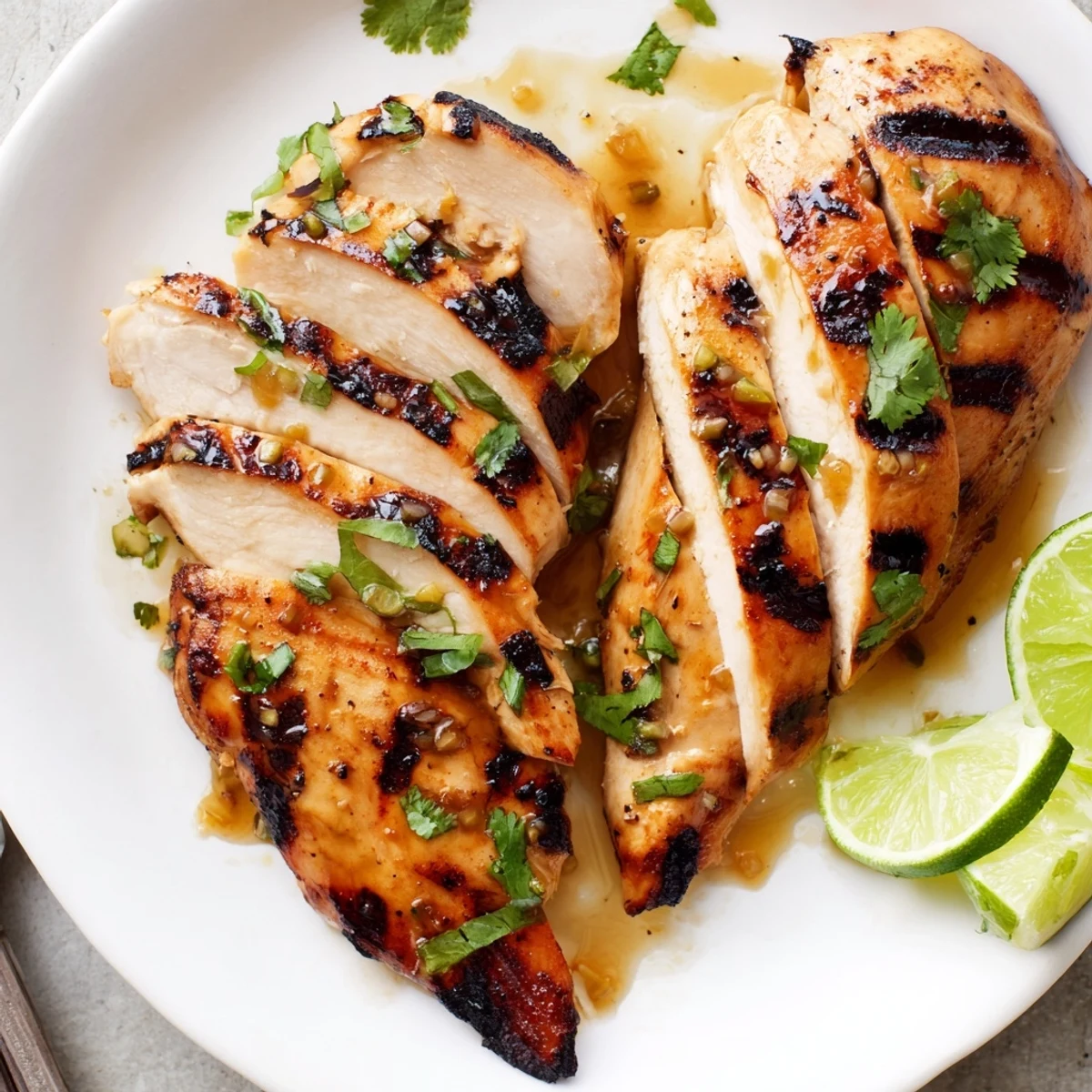 Key West Grilled Chicken With Tropical Citrus Marinade served over coconut rice, fragrant cilantro.