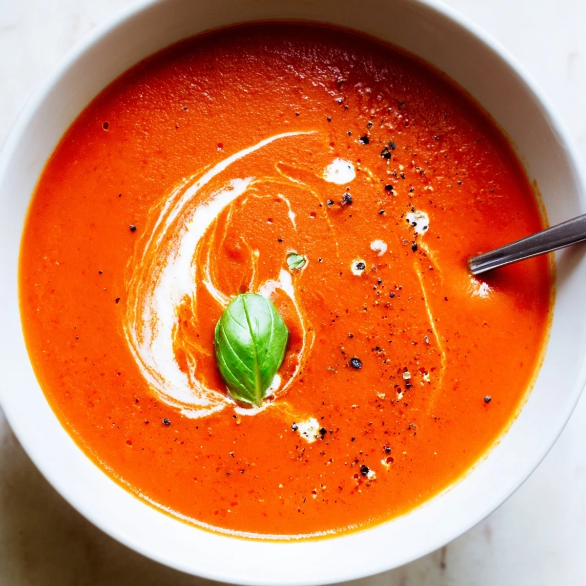 Hearty Tomato Soup blended to smoothness, served warm alongside crusty bread.