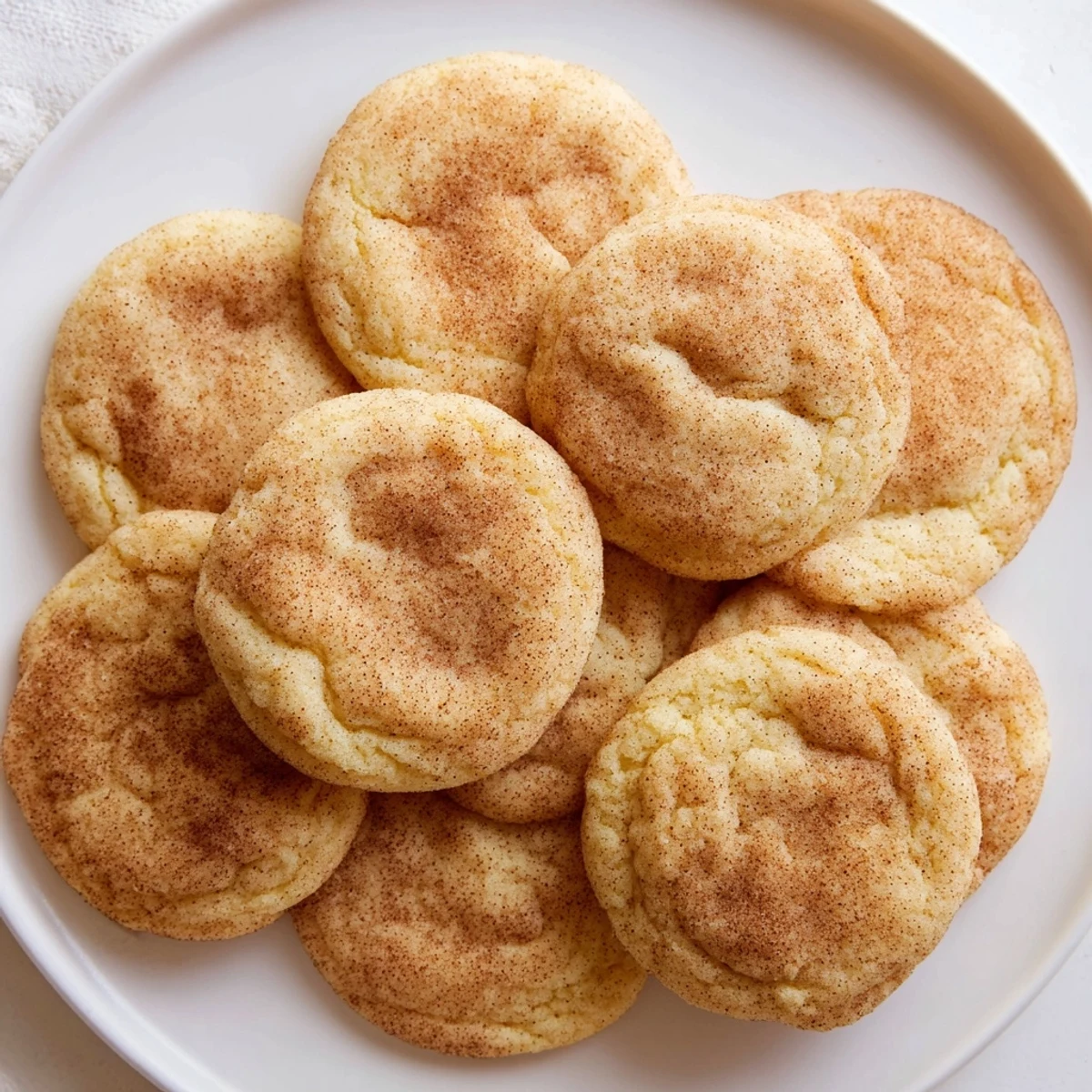Soft baked Snickerdoodle cookies coated in cinnamon sugar on a white wire cooling rack
