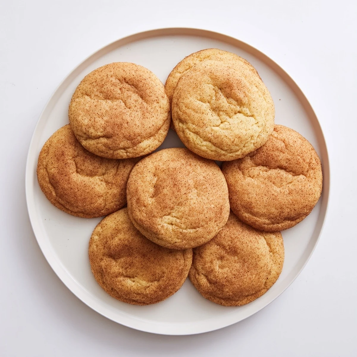 Stack of chewy homemade Snickerdoodle cookies alongside a glass of cold milk on wooden table