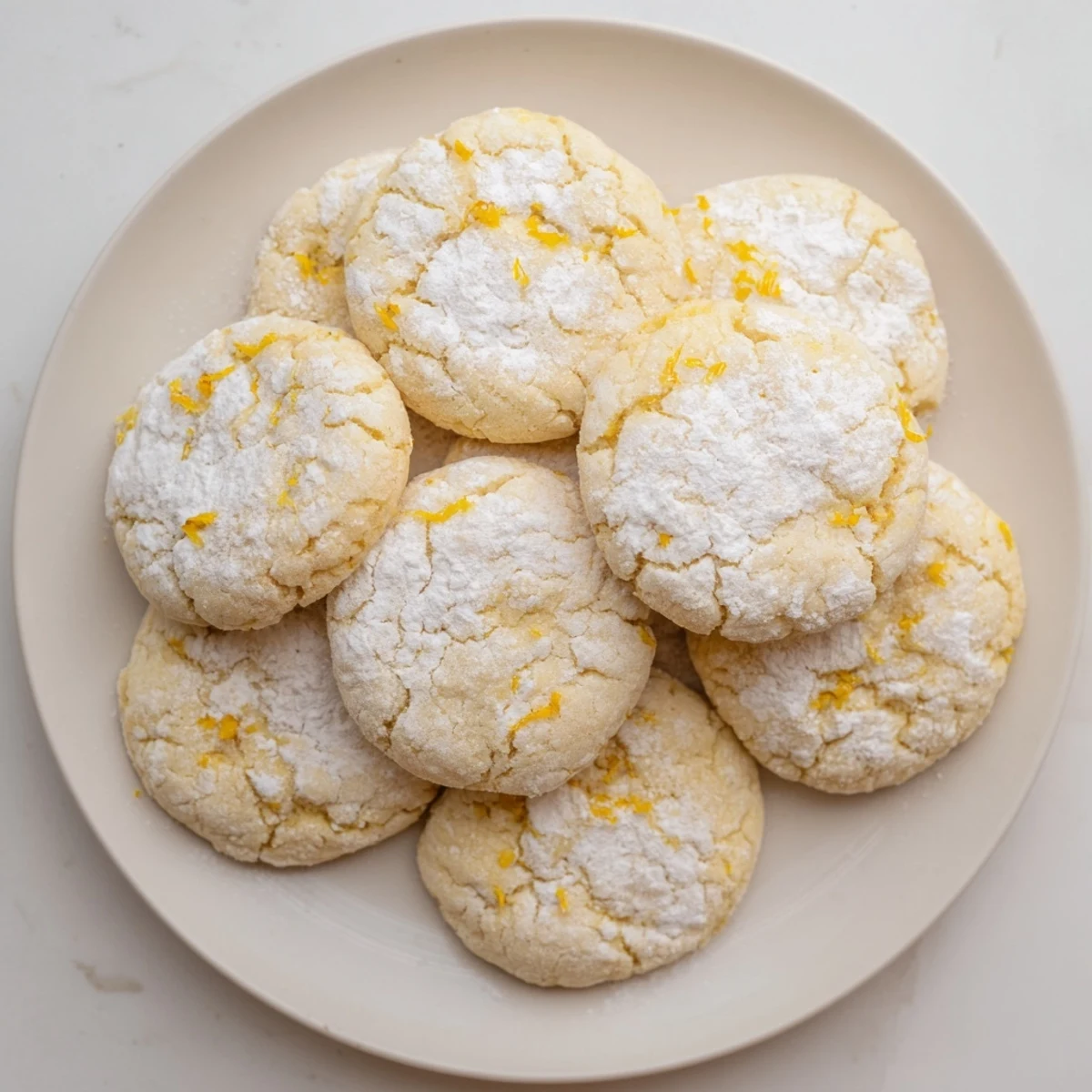 Golden soft chewy lemon cookies with cracked tops cooling on a wire rack