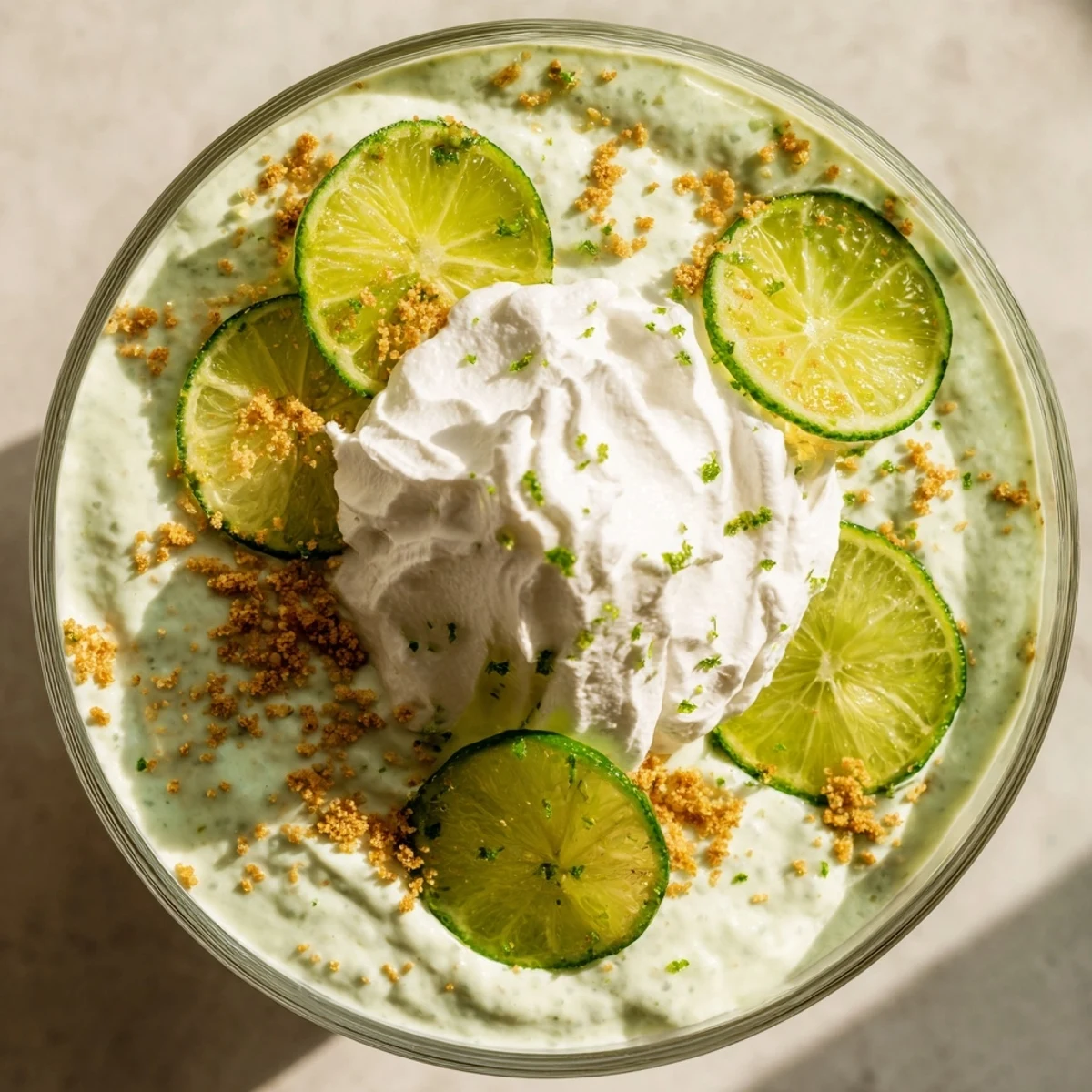 Creamy key lime chia pudding topped with whipped coconut cream and fresh lime zest slices