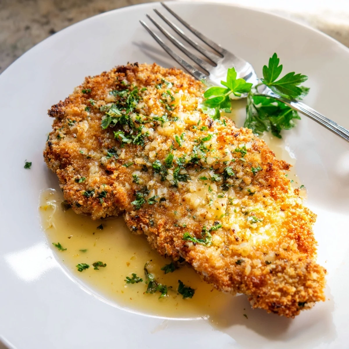 Italian-style Lemon Chicken Romano featuring golden fried chicken drizzled with bright lemon sauce