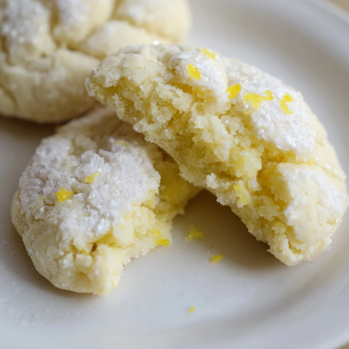 Soft Chewy Lemon Cookies piled on parchment, glossy sugar and bright zest.