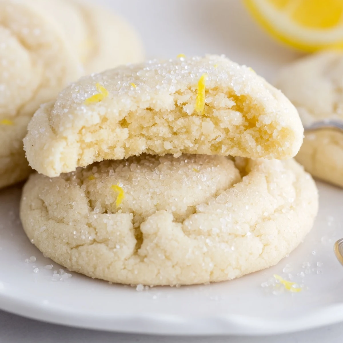Warm Soft Chewy Lemon Cookies cooling on wire rack, tangy citrus aroma.