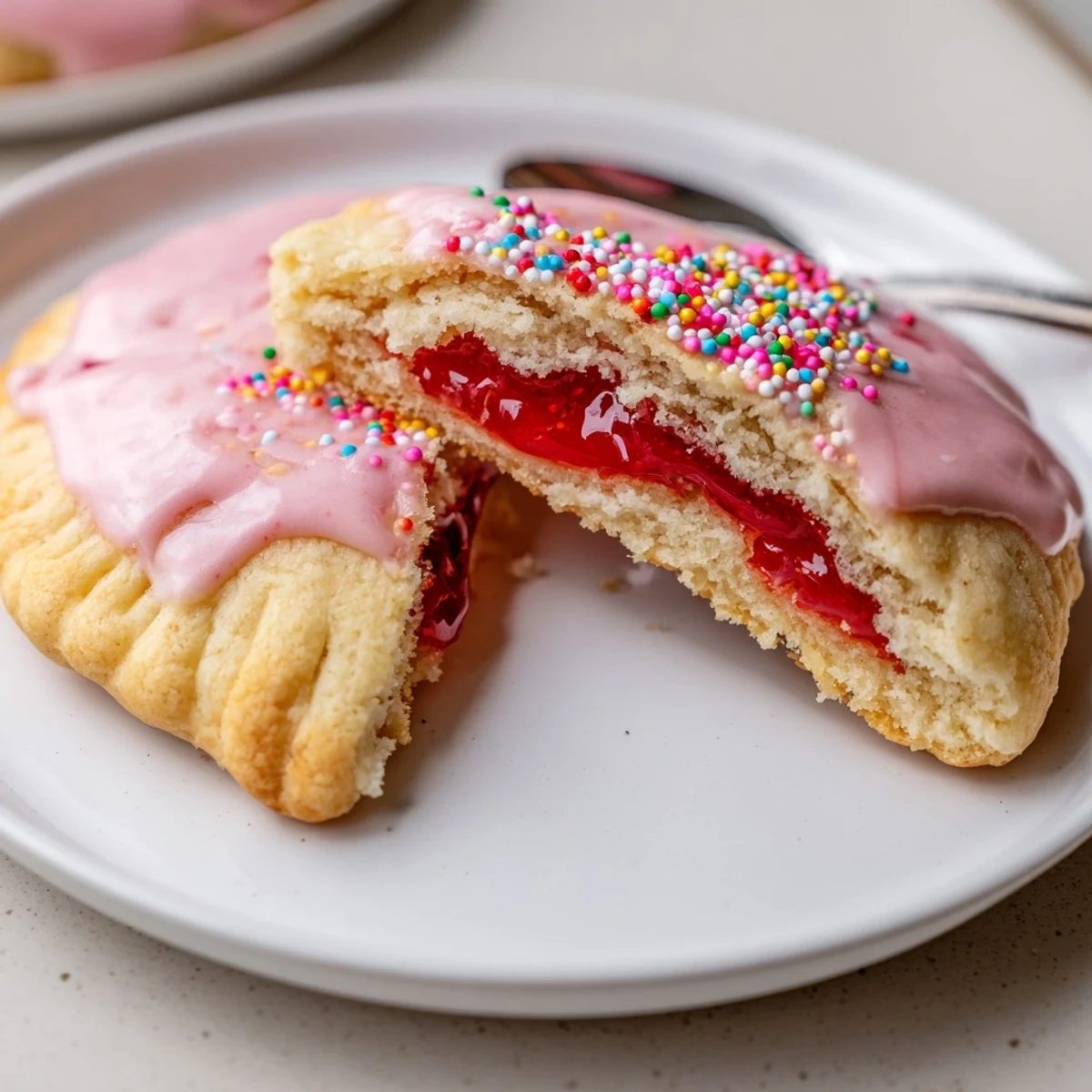 Strawberry Pop Tart Cookies on a wire rack, glossy glaze and sprinkles