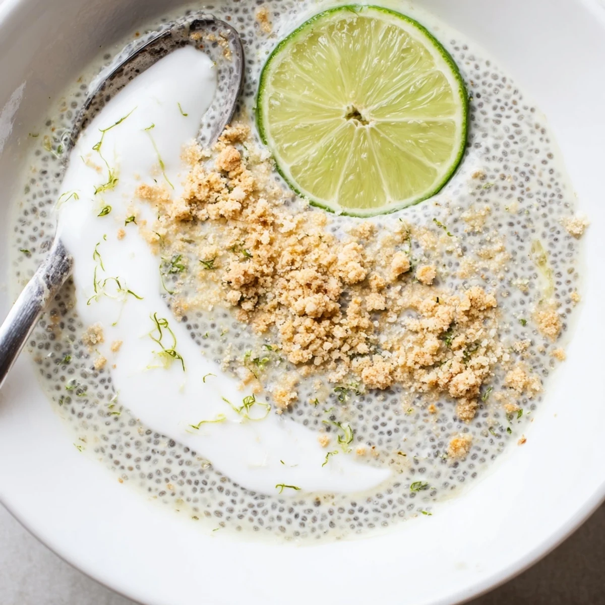 Creamy Key Lime Chia Pudding topped with coconut yogurt and lime zest  
