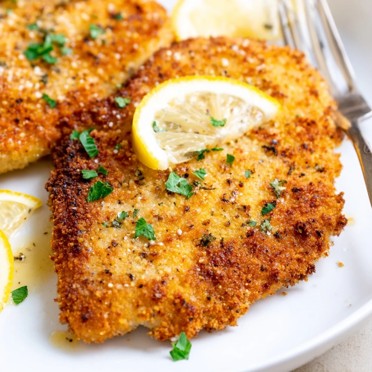 Lemon Chicken Romano sizzling golden cutlets topped with glossy lemon-butter sauce  