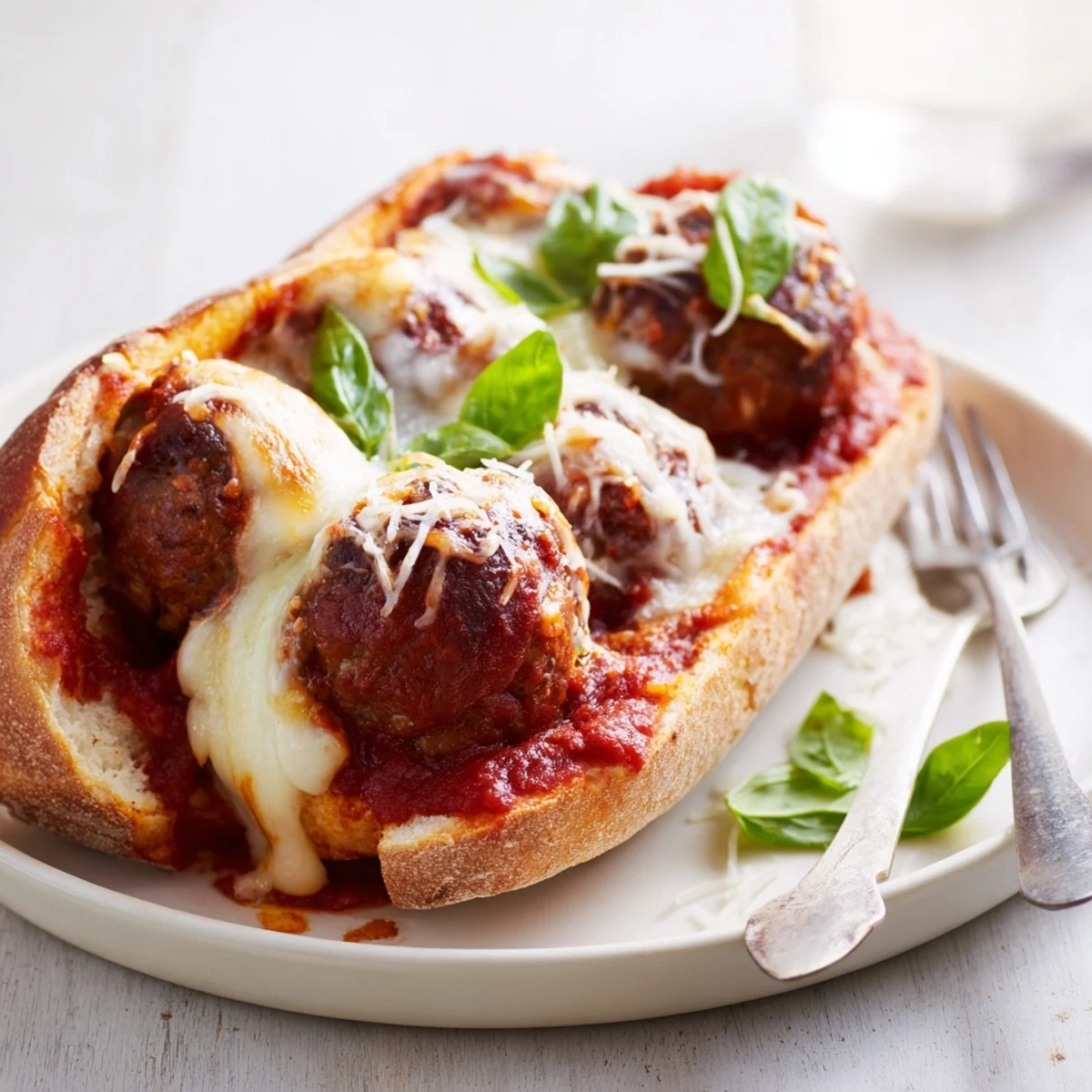 Broiled to golden, these Cheesy Meatball Subs have crisp edges and melty cheese