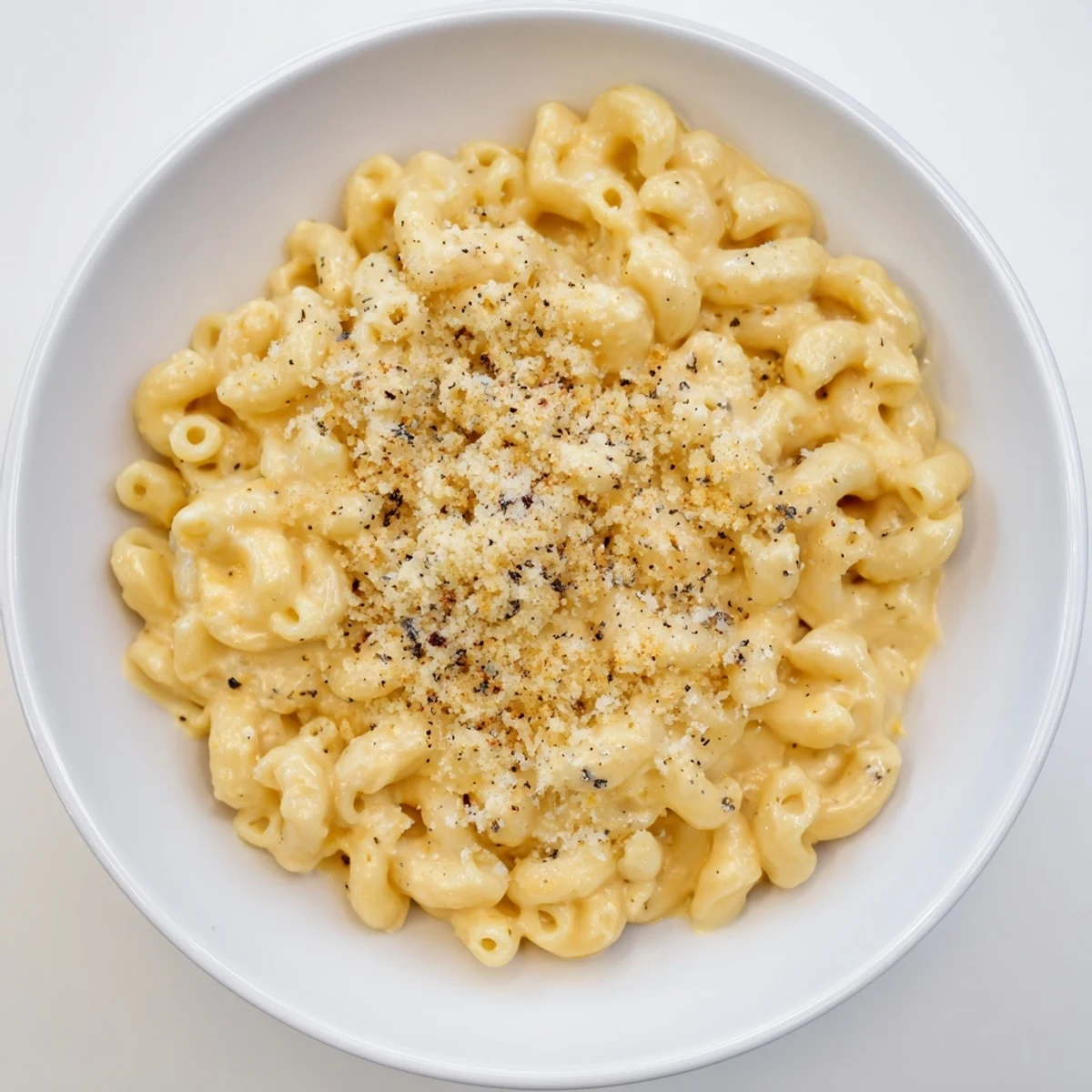 Creamy baked Mac And Cheese bubbling golden with crunchy breadcrumb topping, spooned.