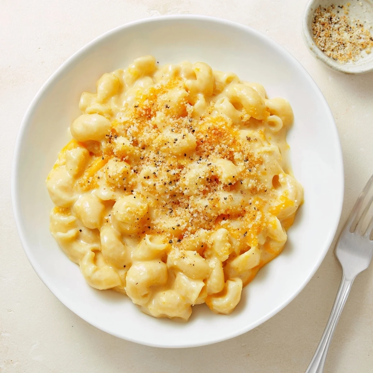 Velvety stovetop Mac And Cheese piled on plate, steam rising invitingly.