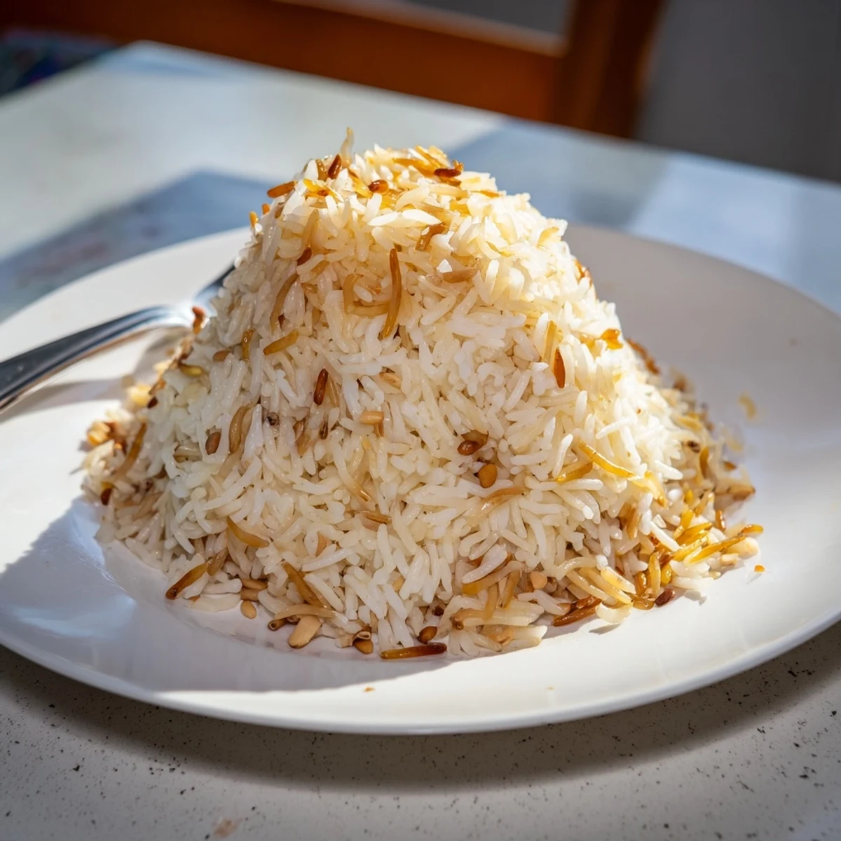 Fluffy Lebanese Rice studded with golden toasted vermicelli noodles in butter