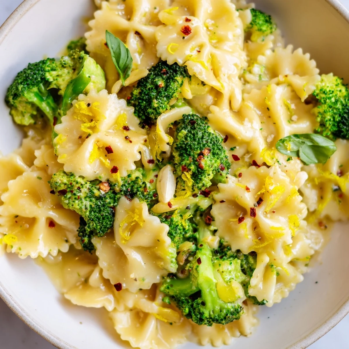 Bright mafaldine limone broccoli pasta tossed in a creamy lemon garlic sauce with fresh herbs