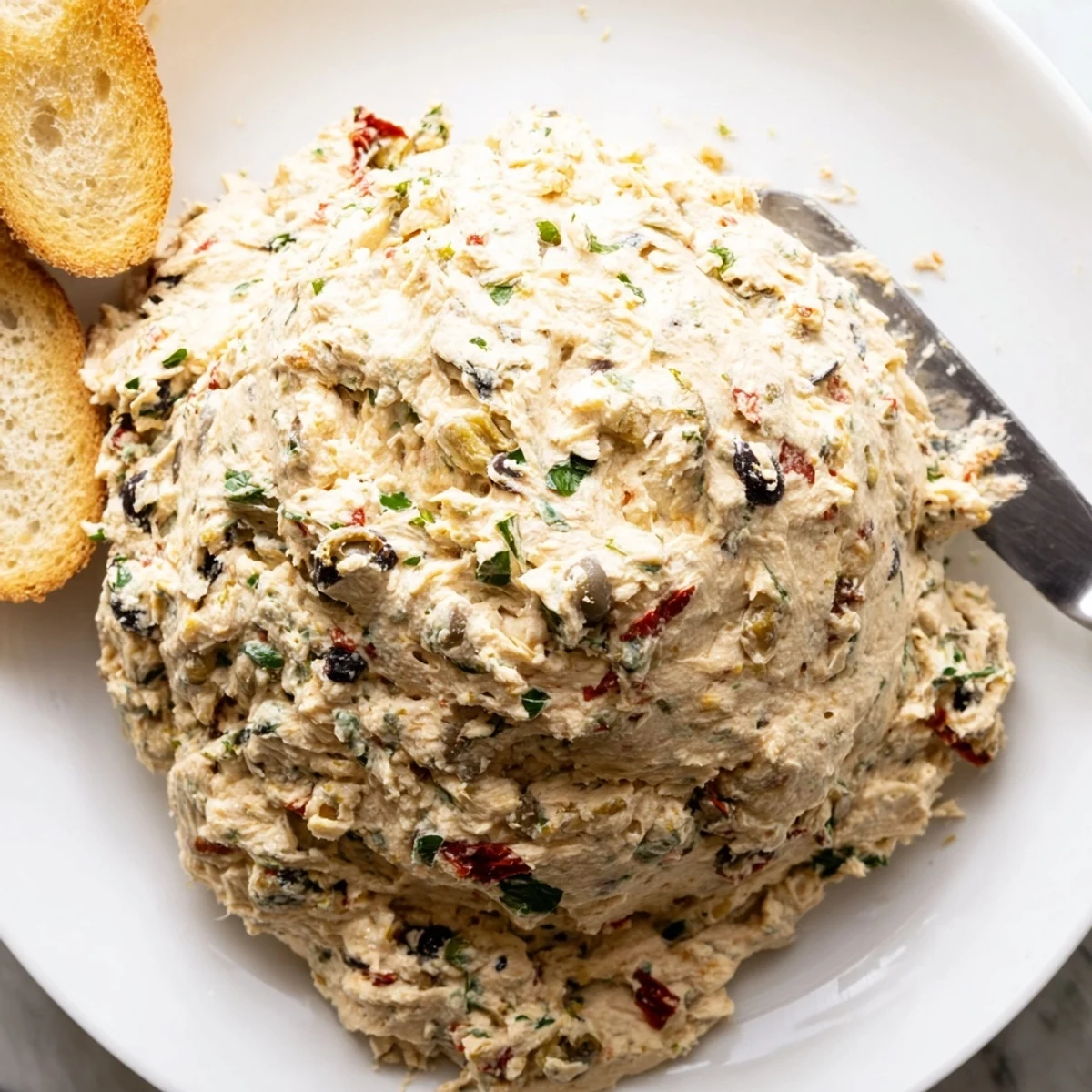 Vibrant green and black olives dot this creamy Italian Style Olive and Cheese Spread