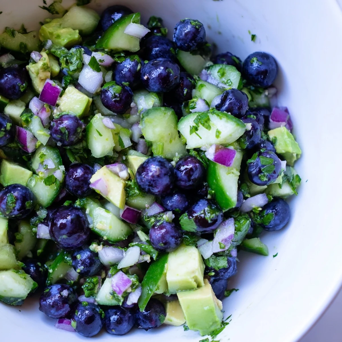 Juicy blueberries and crisp cucumber tossed together in a fresh summer salsa