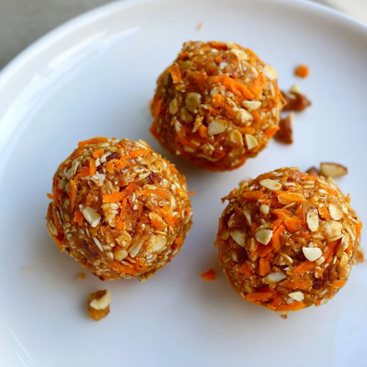 Carrot Cake Energy Balls topped with shredded coconut on a rustic wooden board