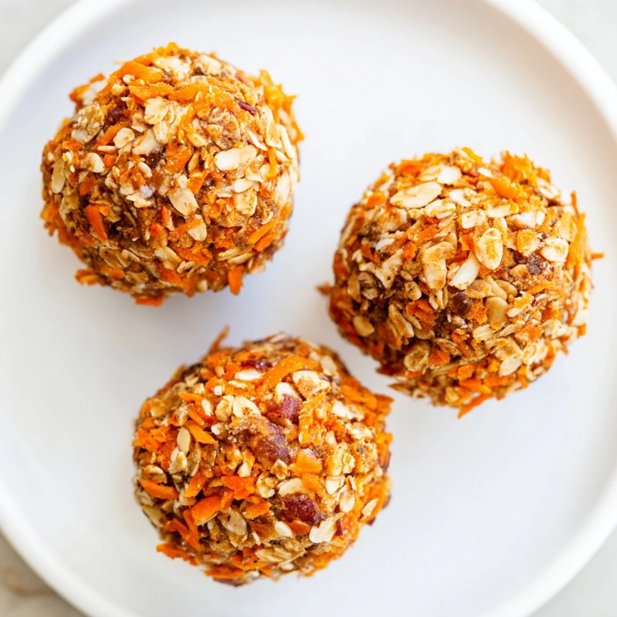 Plate of chewy Carrot Cake Energy Balls rolled in crushed walnuts for wholesome snacking