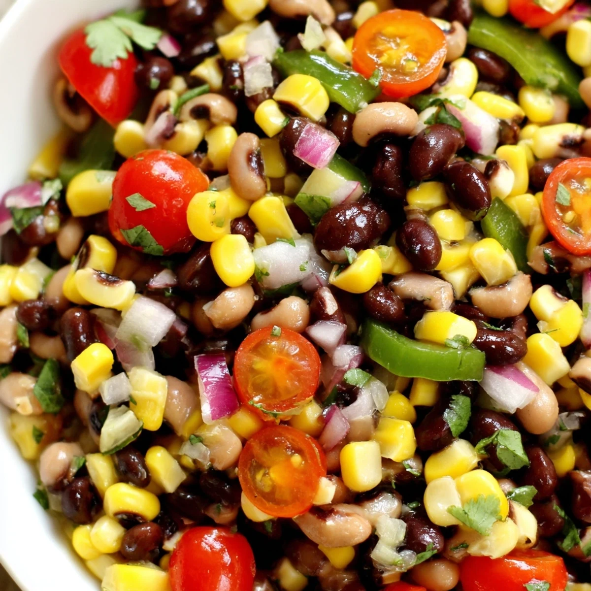 Cowboy caviar scooped up with crispy tortilla chips at a sunny backyard party