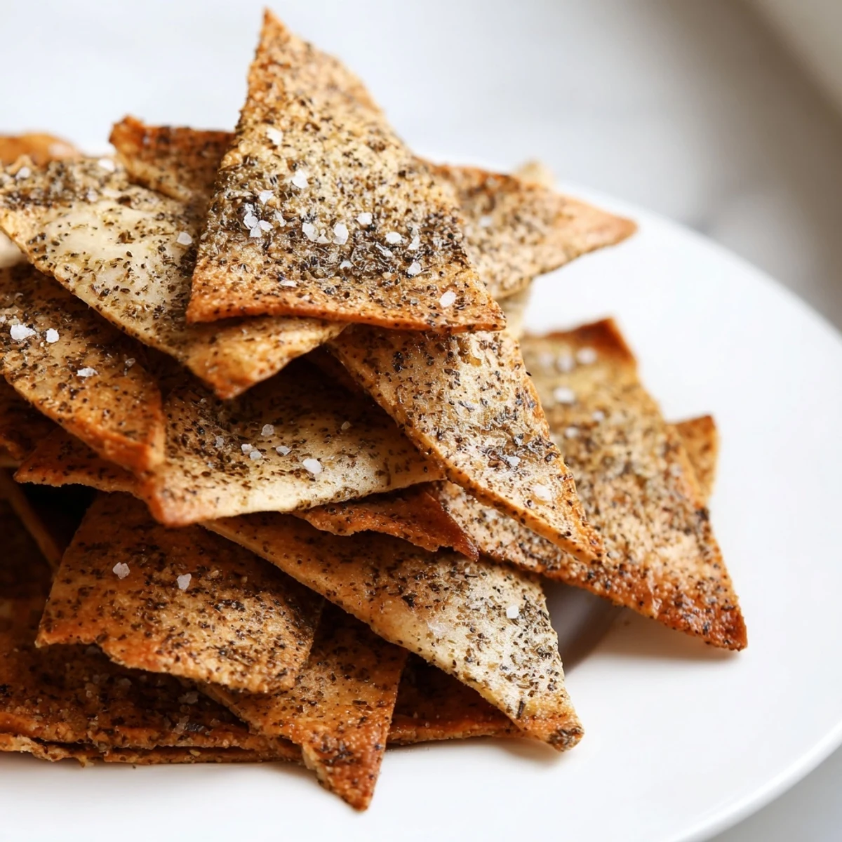 Golden zaatar pita chips fresh from the oven with fragrant herb seasoning