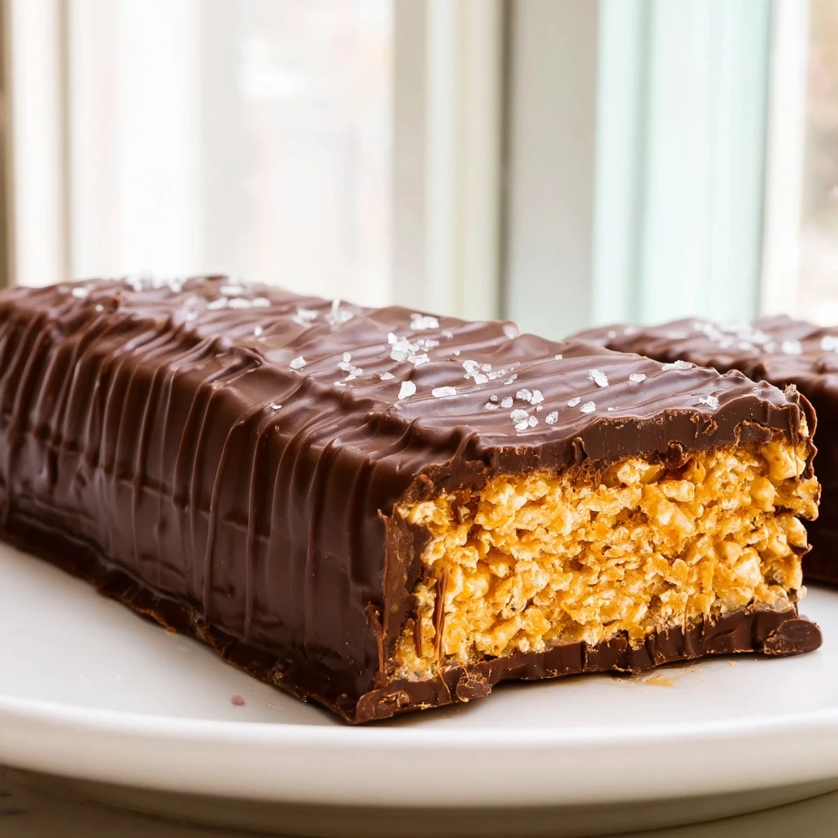 Golden cornflake-stuffed Healthy Homemade Butterfingers coated in rich melted chocolate on parchment