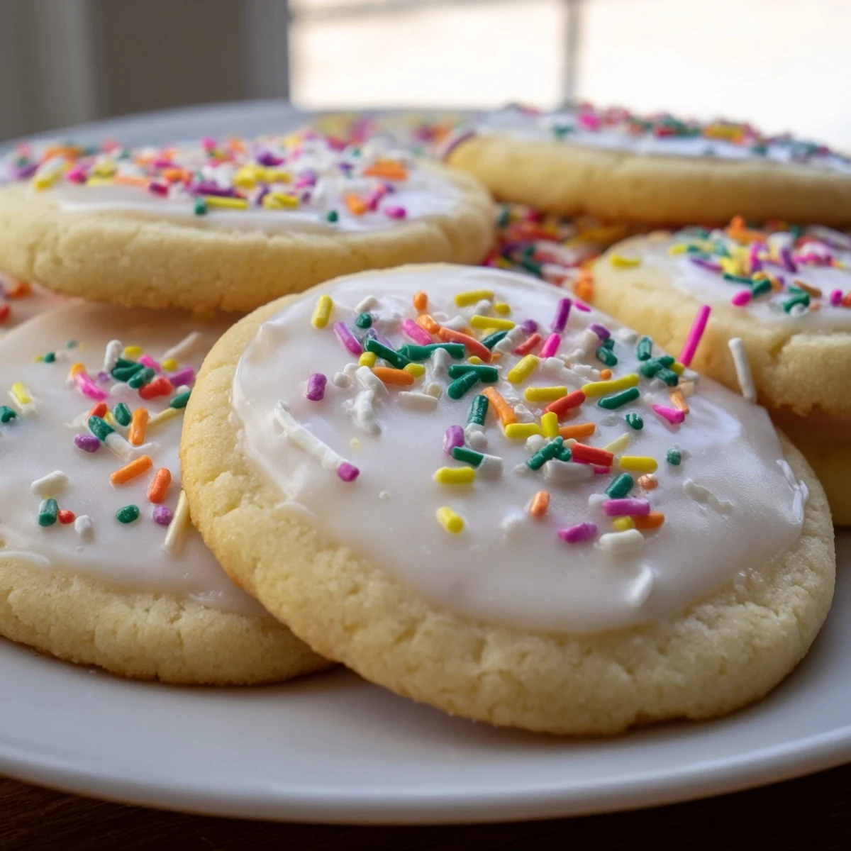 Golden classic sugar cookies with crisp edges arranged on a rustic parchment-lined baking sheet