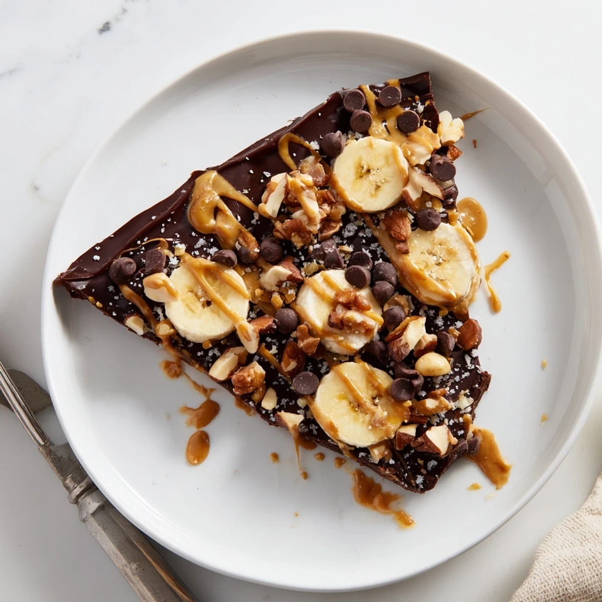 Crunchy viral chocolate banana bark pieces sprinkled with mini chips and roasted almonds
