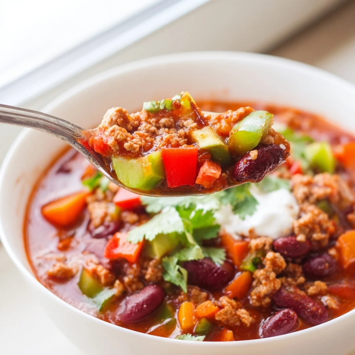 Hearty diabetic chili recipe simmered with tender beans and vibrant bell peppers