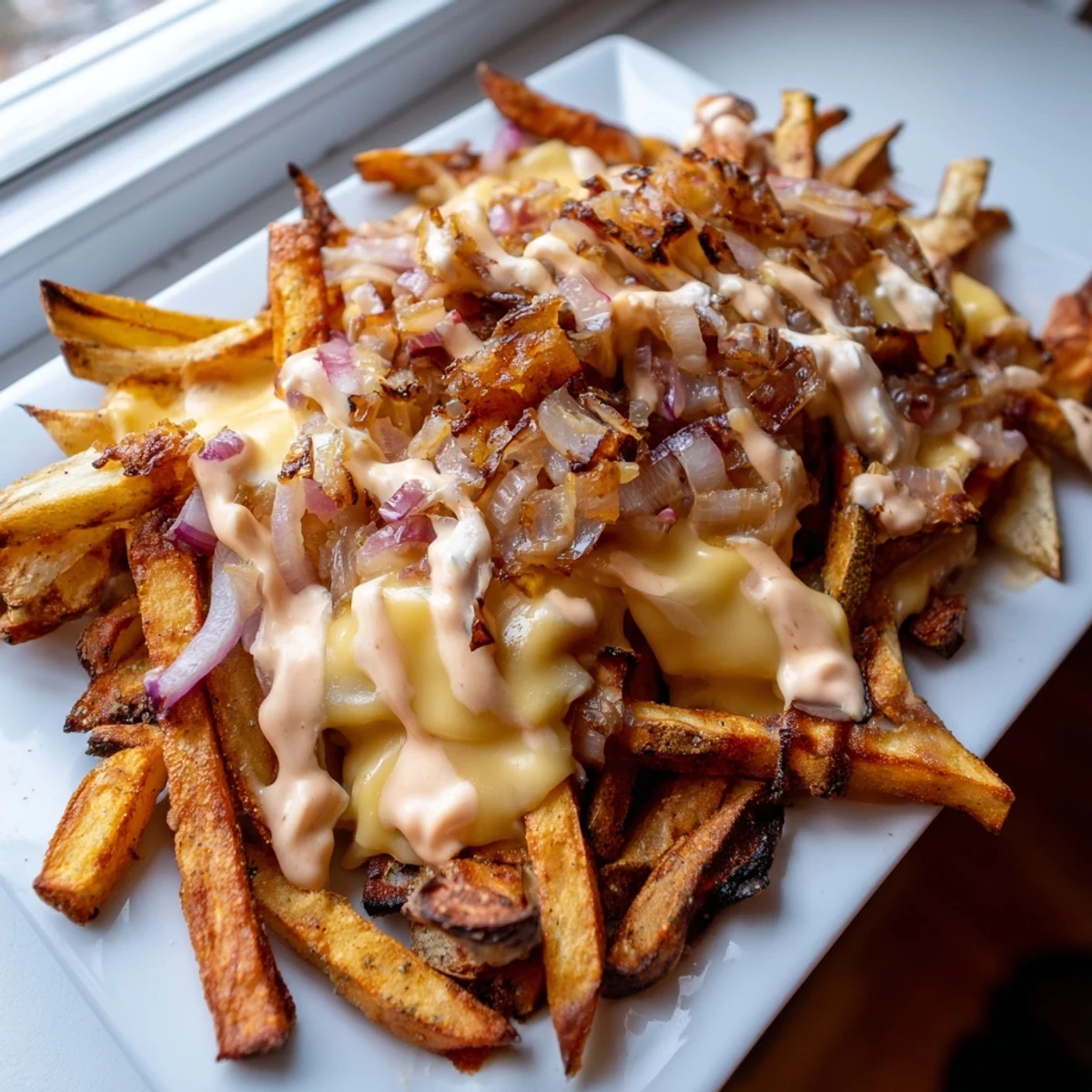 In N Out Animal Style Fries topped with caramelized onions and creamy special sauce