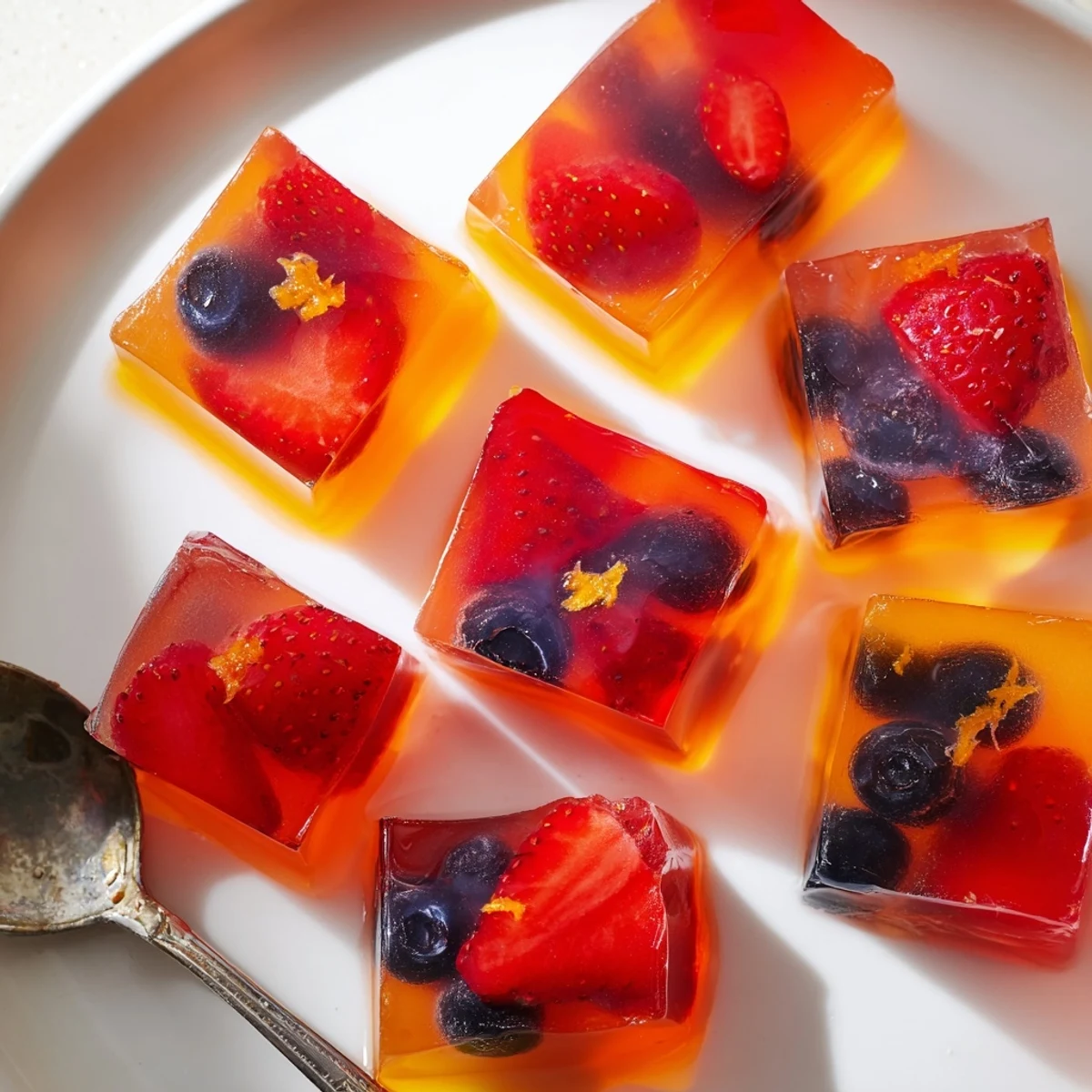 Translucent collagen fruit jellies sliced into perfect squares dusted with citrus zest