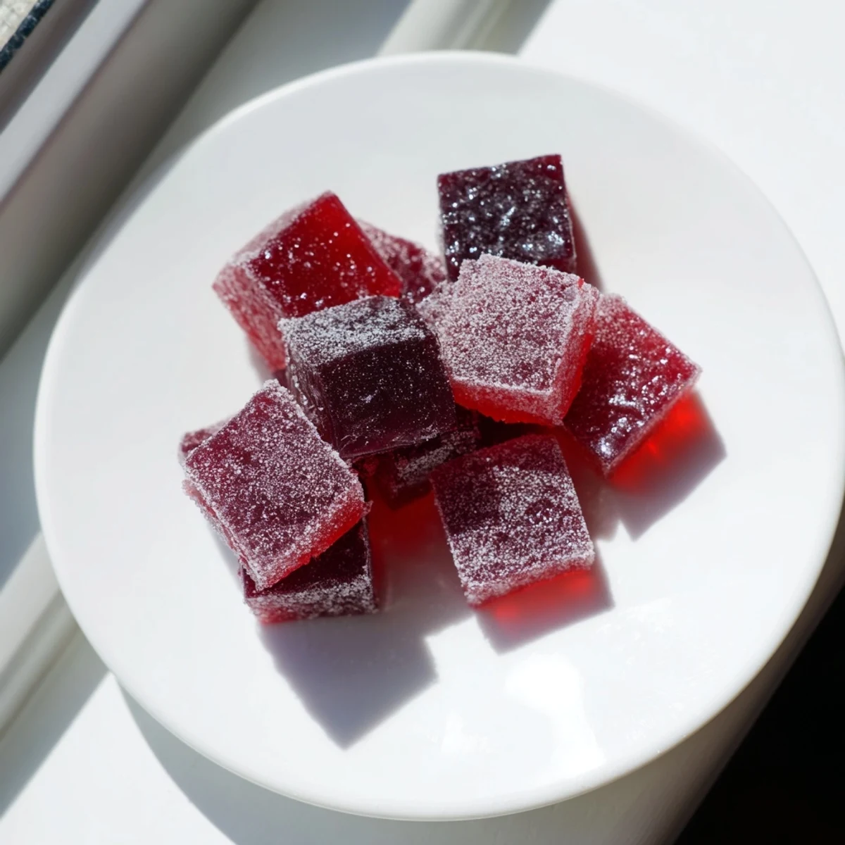 Chewy collagen fruit jellies dusted with cornstarch sitting in a silicone mold