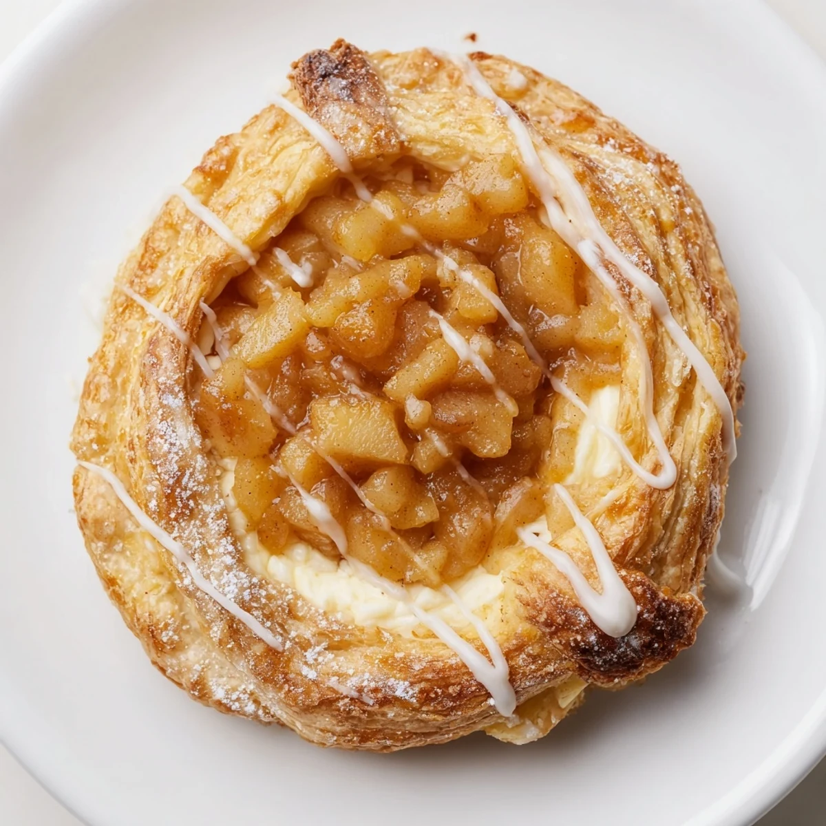 Golden apple cheese danishes with flaky pastry and spiced apple filling drizzled with sweet icing