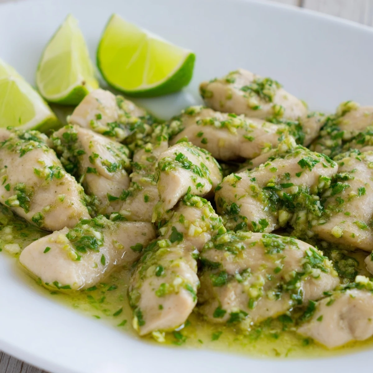 Golden grilled Cilantro Lime Chicken topped with fresh herbs and lime wedges  
