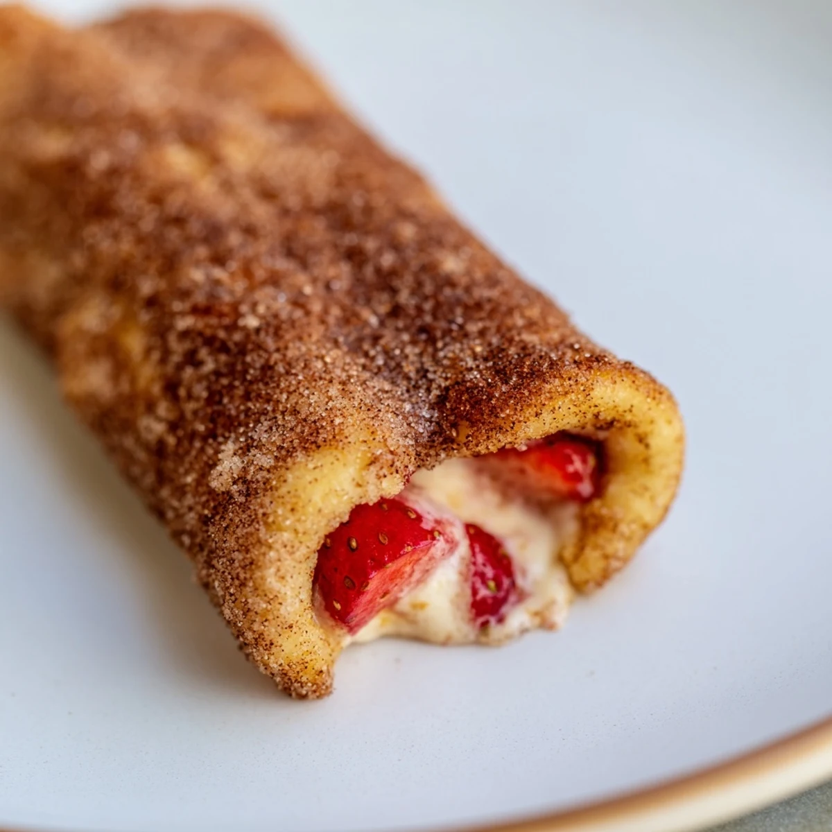 Soft bread rolls filled with creamy strawberry mixture coated in cinnamon sugar.  