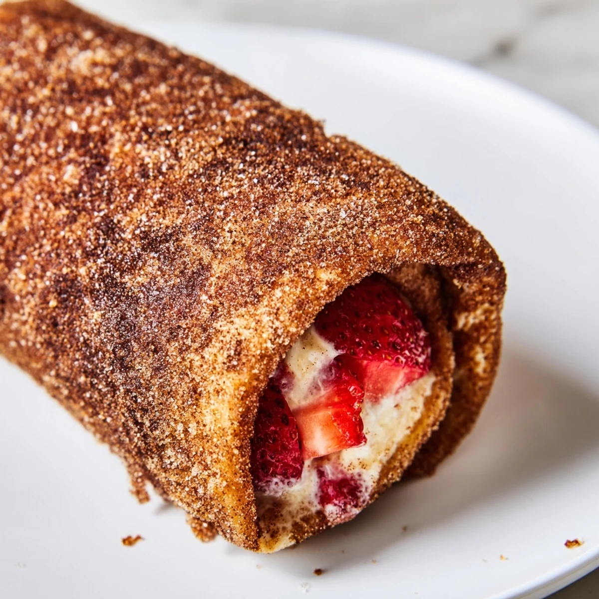 Delicious warm Strawberry Cream Cheese Roll Ups dusted with sweet cinnamon sugar.