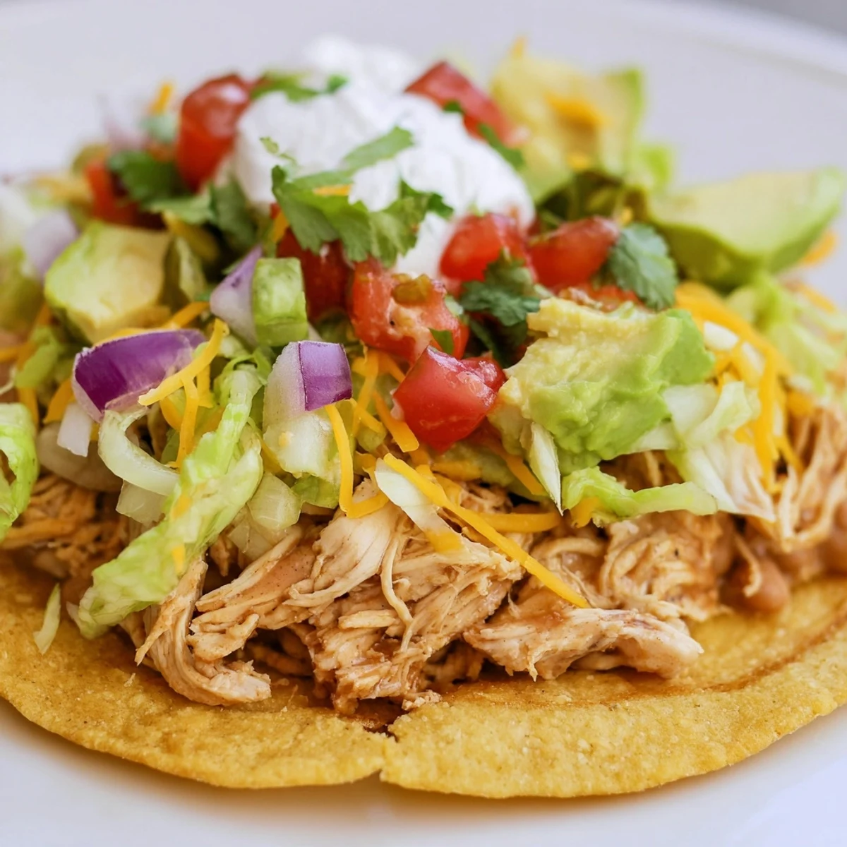 Ultimate chicken tostadas featuring juicy meat, vibrant veggies, and tangy lime.