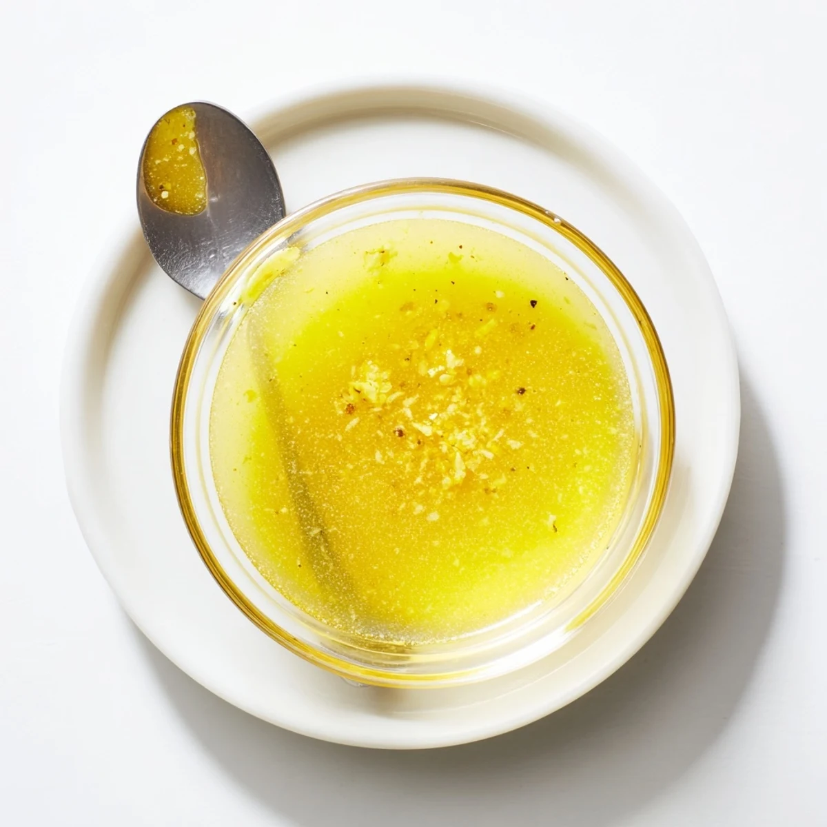Creamy homemade lemon vinaigrette recipe emulsified in a clear glass jar  