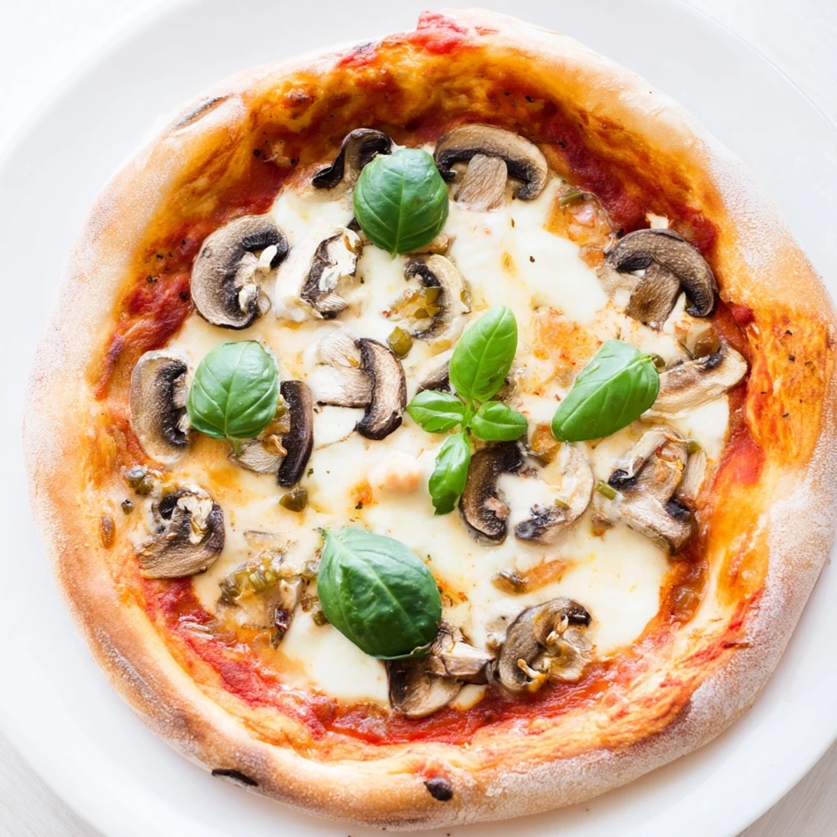 Crispy crust pizza topped with savory tomato sauce and delicious toppings.  