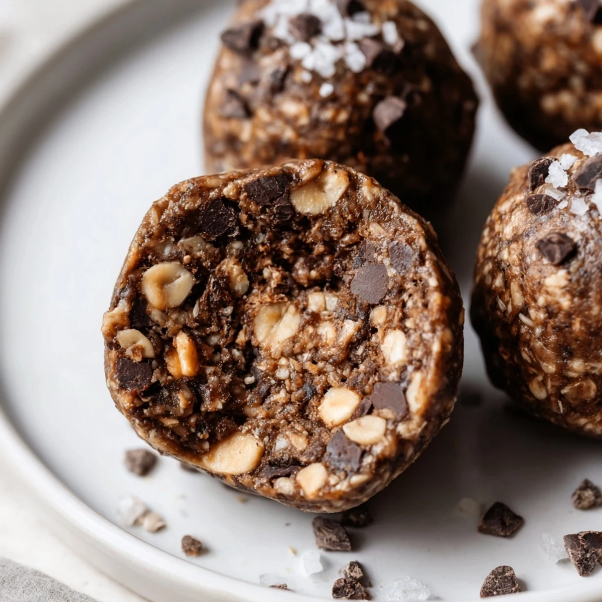 Rich Snickers energy balls topped with peanuts and chocolate chips  