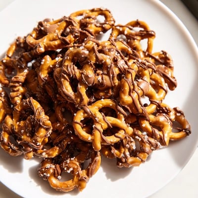 Crunchy butter toffee pretzels piled in a rustic bowl ready for snacking