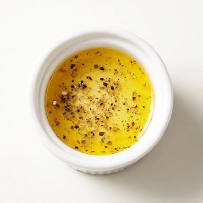 Smooth homemade honey vinaigrette whisked in a glass jar for easy pouring  